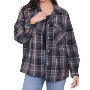 NEW MIKAROSE plaid shacket with pockets in shadow grey